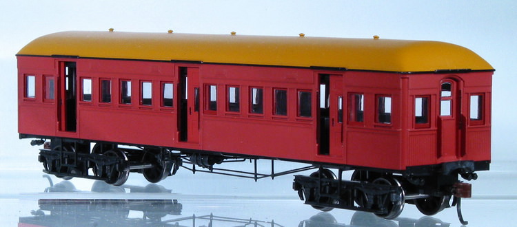 Wooden Trailer Cars 2 Car Set No. 549 in Tuscan Red with Navy Dressing Roof